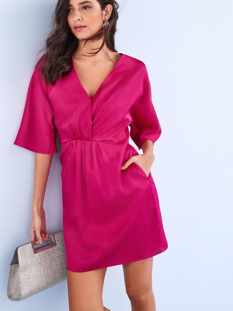 Pink Satin Draped Mini Dress - Image 1 of 5
