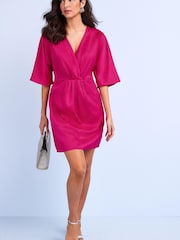 Pink Satin Draped Mini Dress - Image 2 of 5