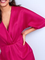 Pink Satin Draped Mini Dress - Image 4 of 5