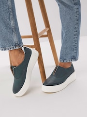 Teal Blue Slip On Signature Forever Comfort® Leather Chunky Wedge Platform Trainers - Image 1 of 6