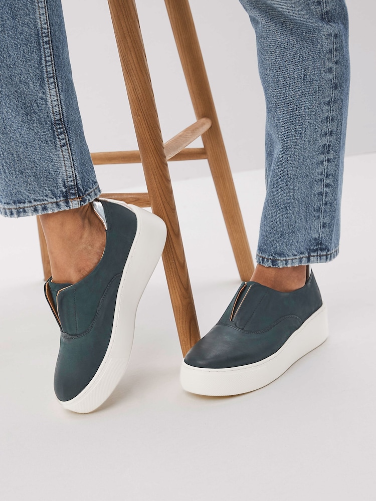 Teal Blue Slip On Signature Forever Comfort® Leather Chunky Wedge Platform Trainers - Image 1 of 6