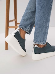 Teal Blue Slip On Signature Forever Comfort® Leather Chunky Wedge Platform Trainers - Image 2 of 6