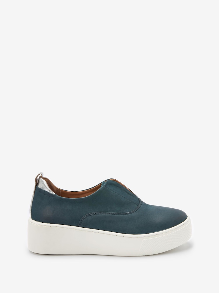 Teal Blue Slip On Signature Forever Comfort® Leather Chunky Wedge Platform Trainers - Image 3 of 6