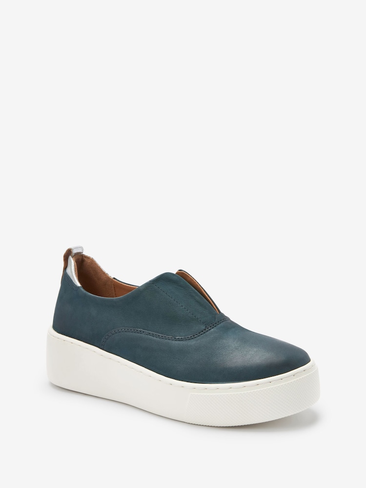 Teal Blue Slip On Signature Forever Comfort® Leather Chunky Wedge Platform Trainers - Image 4 of 6