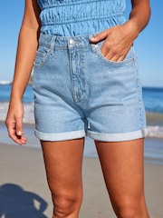 Albastru deschis - Pantaloni scurți elastici cu Denim Mom Comfort - Image 2 of 4