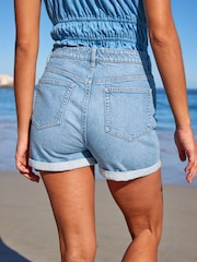 Albastru deschis - Pantaloni scurți elastici cu Denim Mom Comfort - Image 3 of 4
