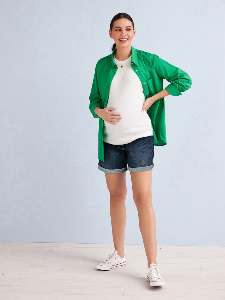 Dark Blue Maternity Mom Style Shorts - Image 2 of 6