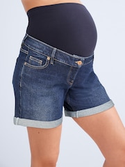 Dark Blue Maternity Mom Style Shorts - Image 3 of 6