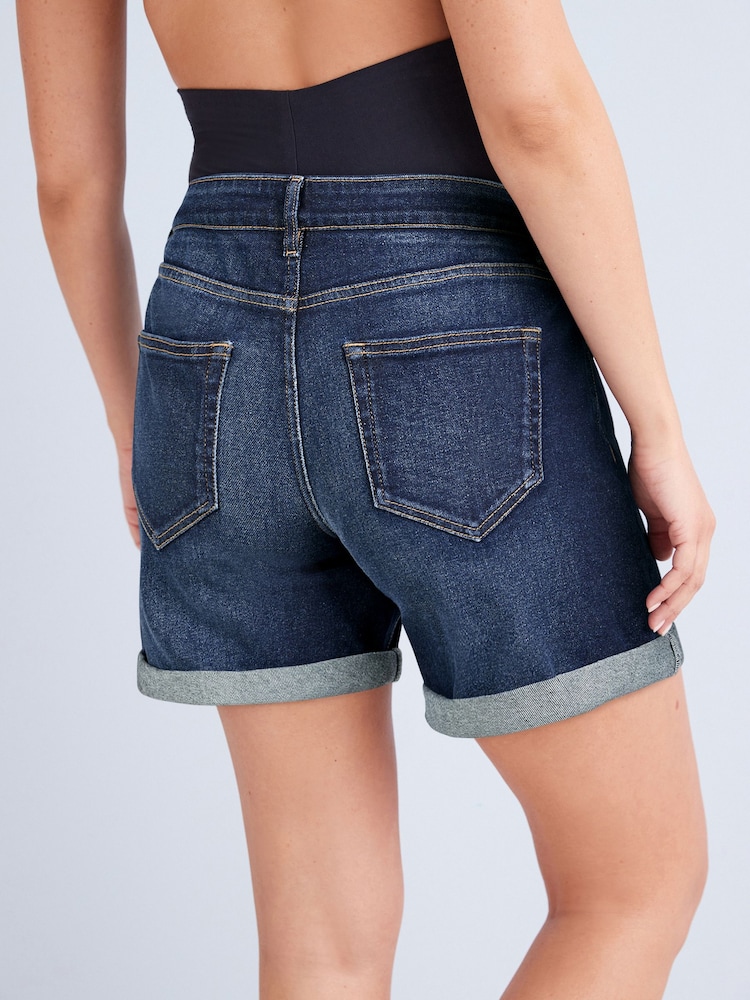 Dark Blue Maternity Mom Style Shorts - Image 4 of 6
