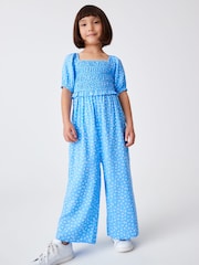 Blau - Kurzärmeliger Jumpsuit mit Blümchenmuster (3–16 J.) - Bild 1 von 6