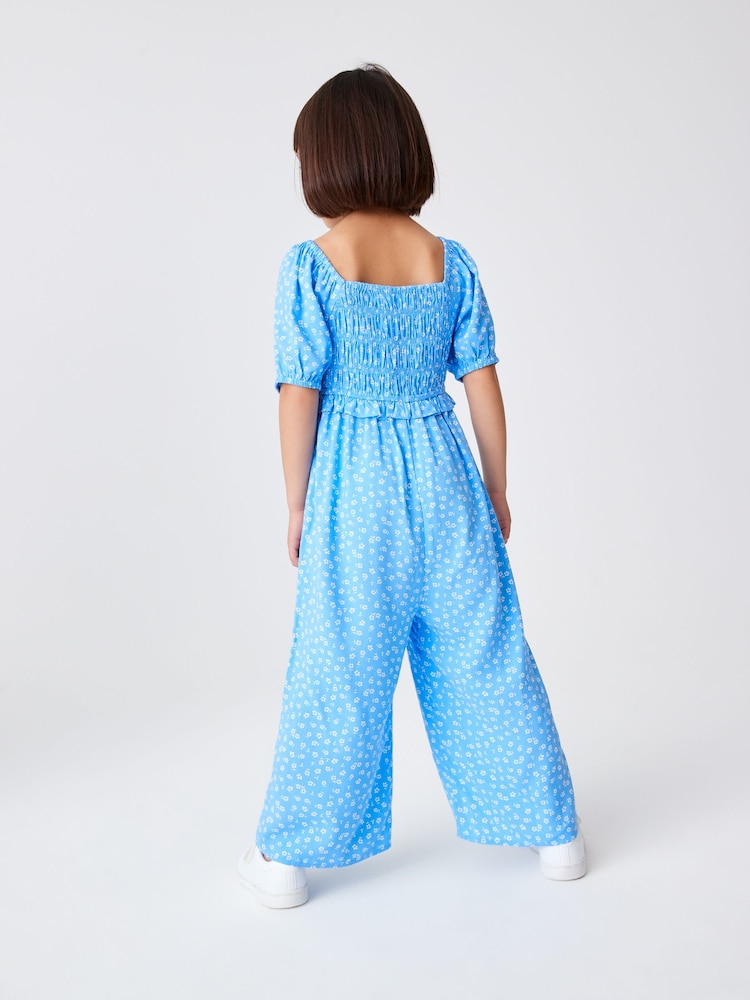 Blau - Kurzärmeliger Jumpsuit mit Blümchenmuster (3–16 J.) - Bild 2 von 6