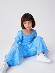 Blau - Kurzärmeliger Jumpsuit mit Blümchenmuster (3–16 J.) - Bild 3 von 6