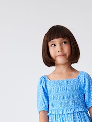 Blau - Kurzärmeliger Jumpsuit mit Blümchenmuster (3–16 J.) - Bild 4 von 6
