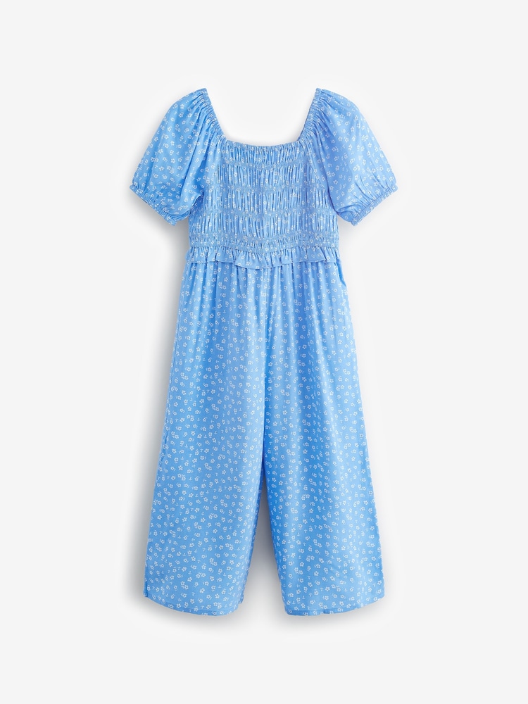 Blau - Kurzärmeliger Jumpsuit mit Blümchenmuster (3–16 J.) - Bild 6 von 6