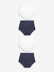 Navy Blue/White Full Brief Cotton Rich Knickers 4 Pack - Image 1 of 6