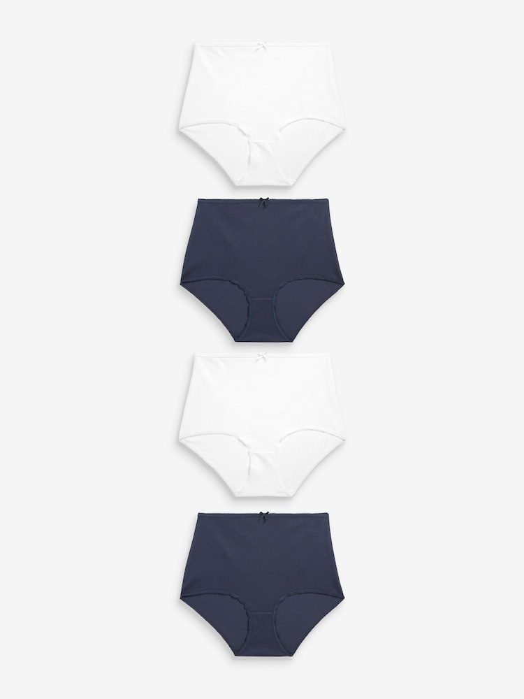 Navy Blue/White Full Brief Cotton Rich Knickers 4 Pack - Image 1 of 6