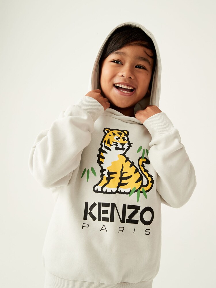 سترة هودي لون كريم بشعار نمر من Kenzo Kids - Image 2 of 5