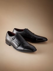 Black Signature Italian Leather Double Monk Shoes - Image 2 of 6