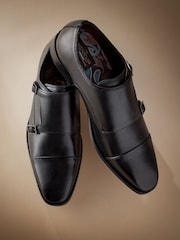 Black Signature Italian Leather Double Monk Shoes - Image 4 of 6