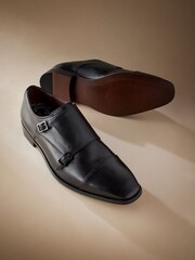 Black Signature Italian Leather Double Monk Shoes - Image 5 of 6