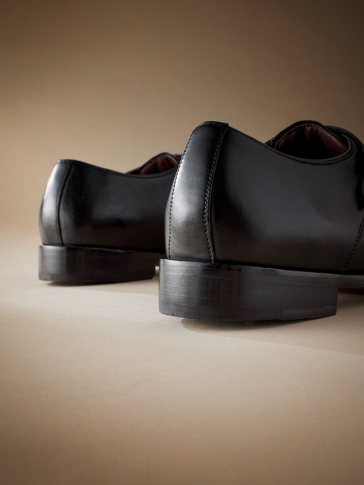 Black Signature Italian Leather Double Monk Shoes - Image 6 of 6