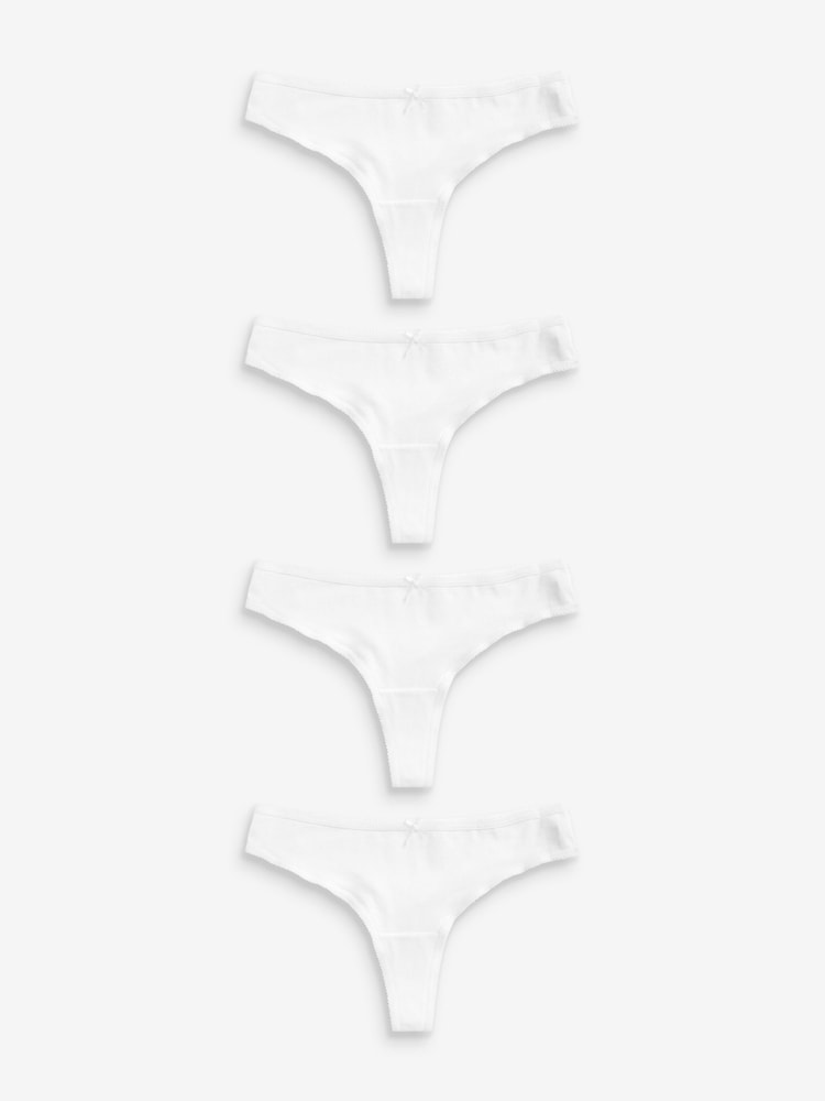 White Thong Cotton Rich Knickers 4 Pack - Image 1 of 4