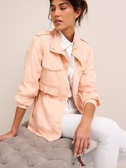 Peach Orange Relaxed Utility Jacket with Patch Pockets - Image 1 of 7