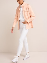 Peach Orange Relaxed Utility Jacket with Patch Pockets - Image 3 of 7