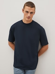 Bleu marine - Coupe ample - T-shirt Essential Col rond en coton - Image 1 de 5