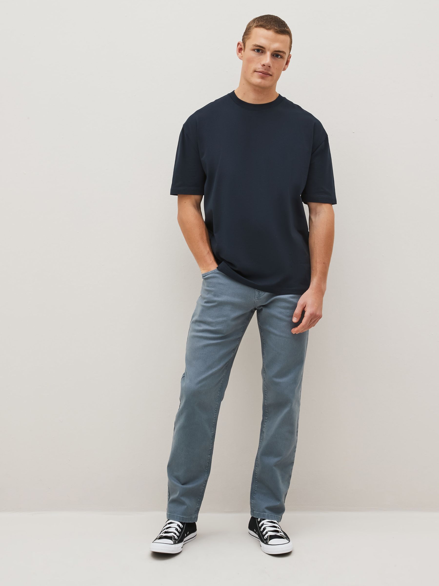 Buy Blue Navy Relaxed Fit Essential Crew Neck Cotton T-Shirt from