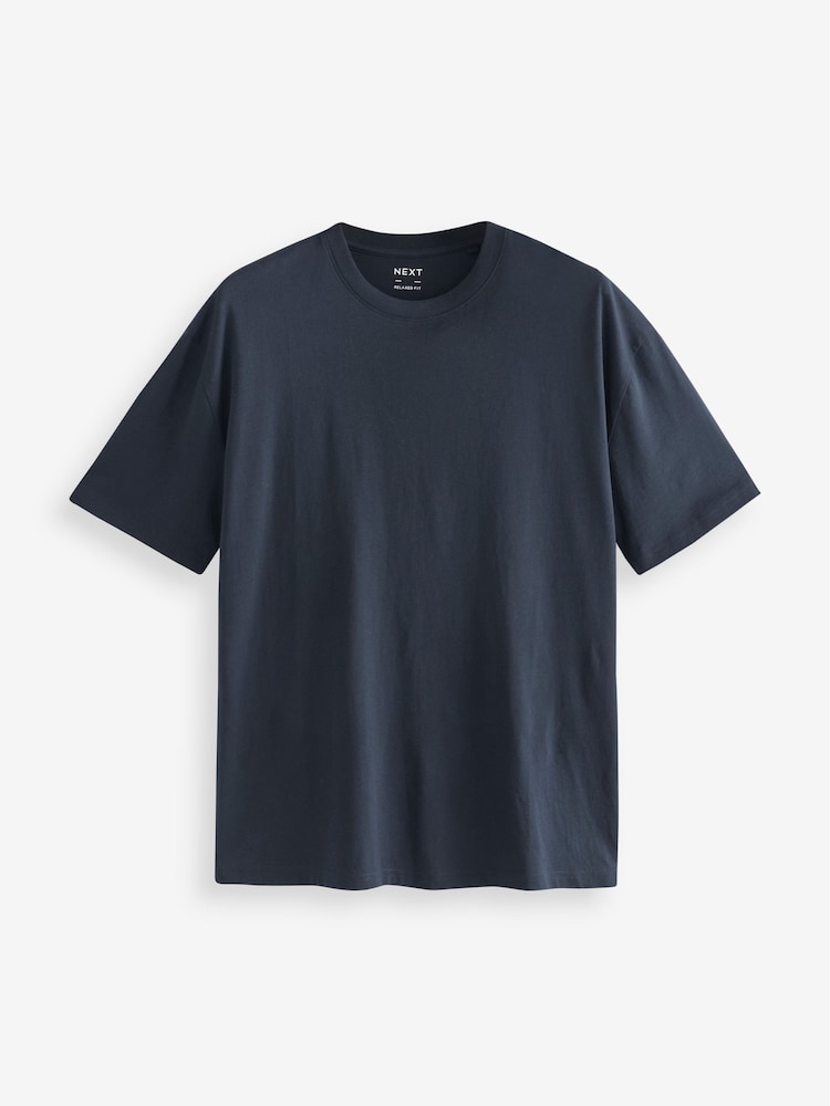 Bleu marine - Coupe ample - T-shirt Essential Col rond en coton - Image 4 of 5