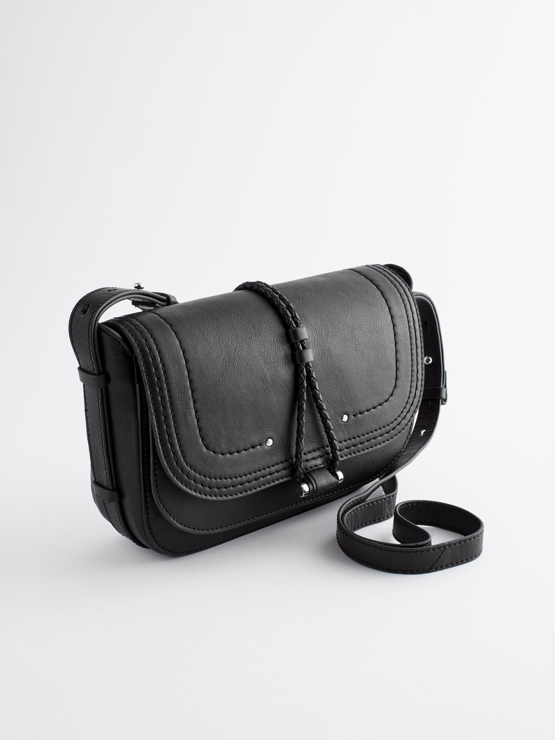 Buy Black Leather Stitch Saddle Bag from Next Luxembourg