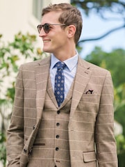 Neutral Skinny Wool Blend Check Suit Jacket - Image 1 of 11