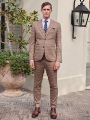 Neutral Skinny Wool Blend Check Suit Jacket - Image 2 of 11