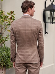 Neutral Skinny Wool Blend Check Suit Jacket - Image 3 of 11