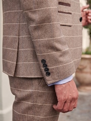 Neutral Skinny Wool Blend Check Suit Jacket - Image 6 of 11