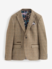 Neutral Skinny Wool Blend Check Suit Jacket - Image 7 of 11