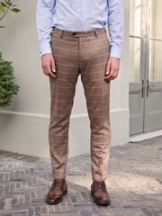 Neutral Skinny Wool Blend Check Suit: Trousers - Image 1 of 12