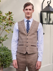 Neutral Wool Blend Check Suit Waistcoat - Image 1 of 8
