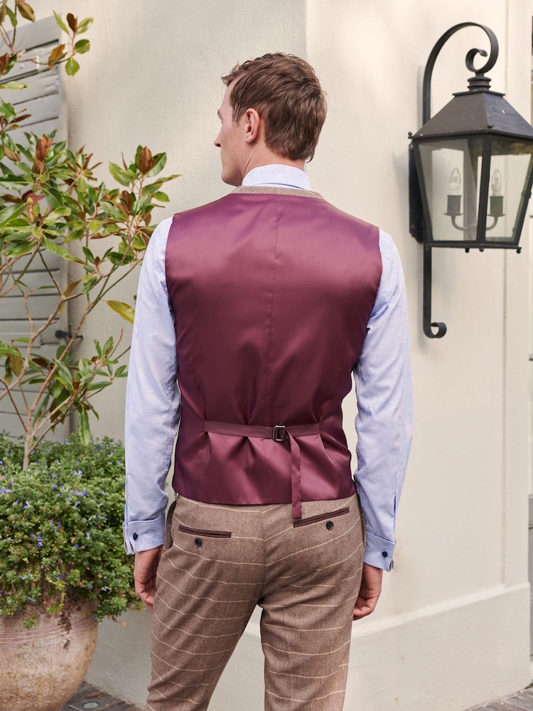 Neutral Wool Blend Check Suit Waistcoat - Image 2 of 8