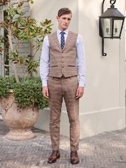 Neutral Wool Blend Check Suit Waistcoat - Image 3 of 8
