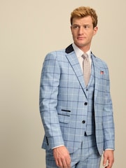 Blue Slim Wool Blend Check Suit Jacket - Image 1 of 8