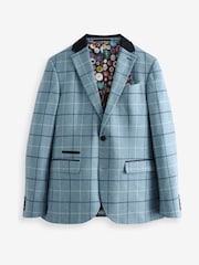 Blue Slim Wool Blend Check Suit Jacket - Image 4 of 8