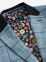 Blue Slim Wool Blend Check Suit Jacket - Image 5 of 8