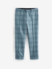 Blue Slim Wool Blend Check Suit: Trousers - Image 1 of 1