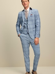 Blue Wool Blend Check Suit Waistcoat - Image 2 of 8