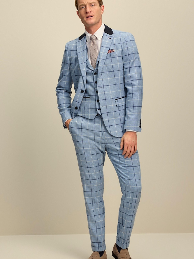 Blue Wool Blend Check Suit Waistcoat - Image 2 of 8