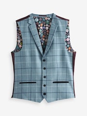 Blue Wool Blend Check Suit Waistcoat - Image 5 of 8