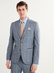 Blue Slim Check Suit Jacket - Image 1 of 9