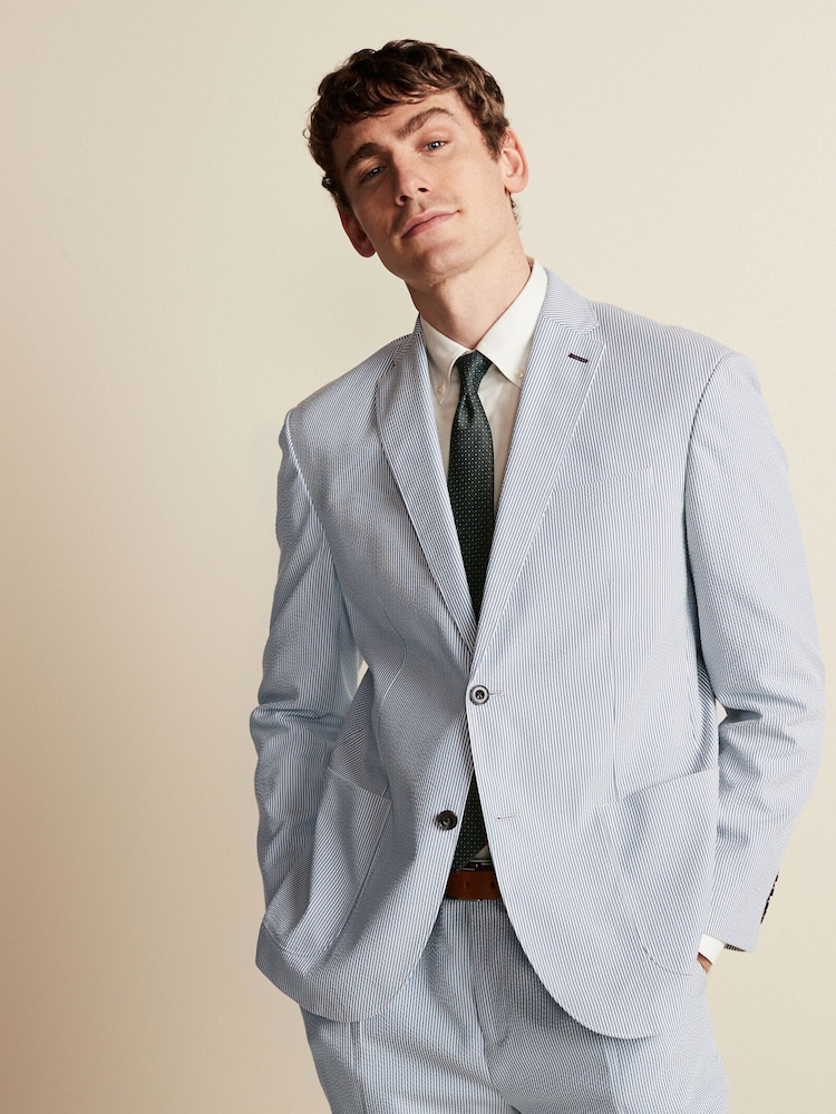 Blue/White Oversized Fit Stripe Seersucker Suit: Jacket - Image 1 of 12